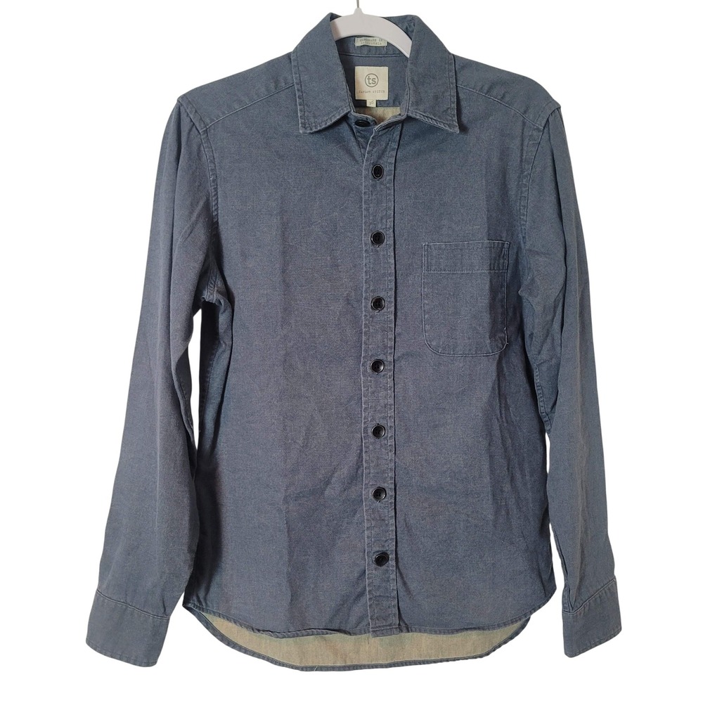 Taylor Stitch Mens Blue Grey Cotton Button Down Shirt Size 36 Handmade USA